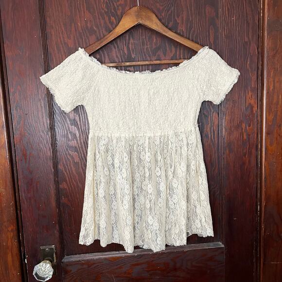 Free People Intimately Lace Off The Shoulder Short Sleeve Shirt Cream Size S - Picture 3 of 6